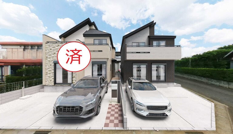 【千葉市中央区矢作町】新築分譲住宅　全2棟(完成予想図／図面を基に描き起こしたもので、実際とは多少異なる場合があります。絵図中の車は配置例を示したもので、販売価格には含まれません)