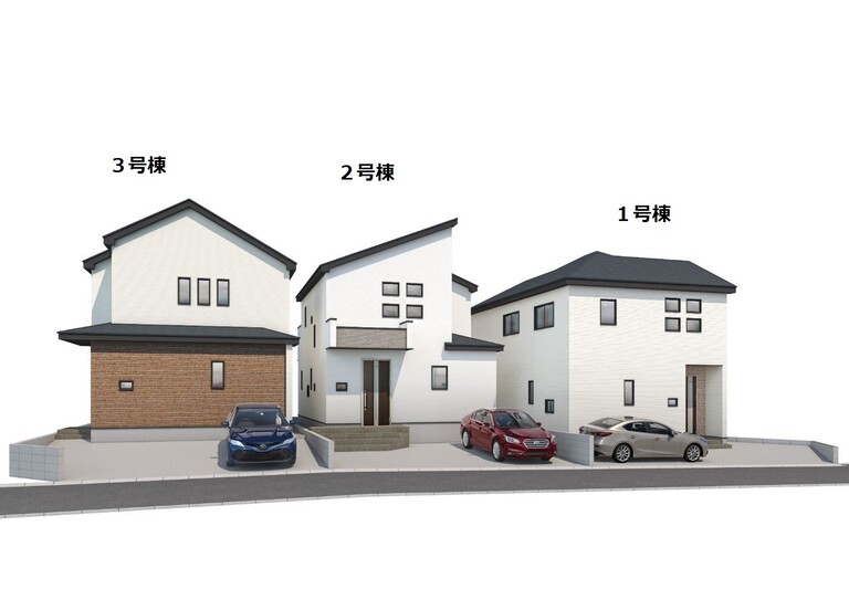 神奈川県横浜市青葉区梅が丘【新築分譲住宅全３棟】(《完成予想図》
このパースは図面を基に描き起こしたもので実際とは多少異なる場合がございます。車等は販売に含まれません。)