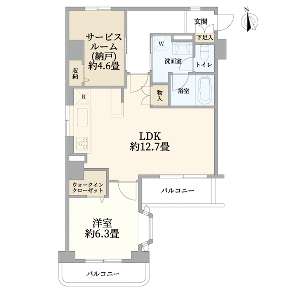 富岡レジデンス(間取図：1LDK＋S（納戸）タイプ、ウォークインクローゼットあり)