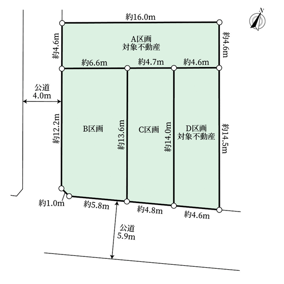 埼玉県さいたま市中央区本町西３丁目(全区画地型図（対象不動産：D区画）)