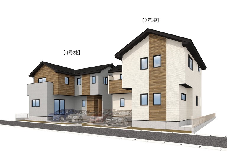 『仙台市若林区沖野3丁目』全4棟　2号棟(【2号棟】※パースは図面を基に描き起こしたイメージ画像のため、実際と多少異なる場合がございます。絵図中の車は配置例を示したもので、販売価格には含みません。 2024年9月4日)