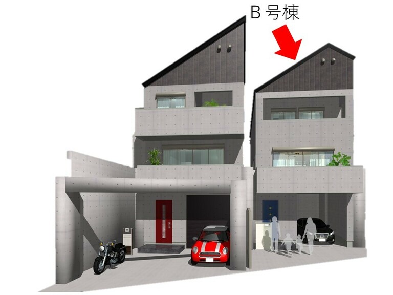 東京都大田区山王４丁目(【外観完成イメージ】図面を基に描いたもので実際には多少異なる場合があります。絵図中の車・バイク等は配置例を示したもので、販売価格には含まれません。 家具等は販売対象に含まれません。)