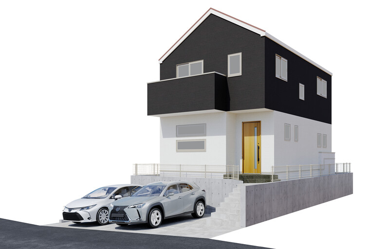 神奈川県川崎市高津区上作延４丁目(～車２台駐車可能な２階建て４LDKの新築分譲住宅～完成予想図図面を基に描いたもので、実際とは多少異なる場合があります。車は配置例を示したもので、販売価格に含まれません。 2024年7月1日)